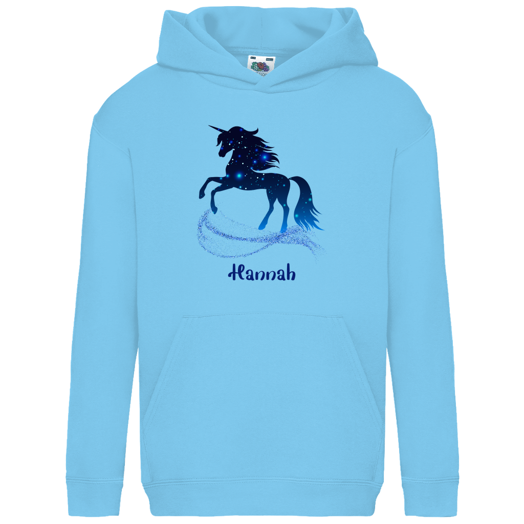 Kids Basic Bio Hoodie Einhorn personalisiert mit Wunschname Geschenk Geburtstag