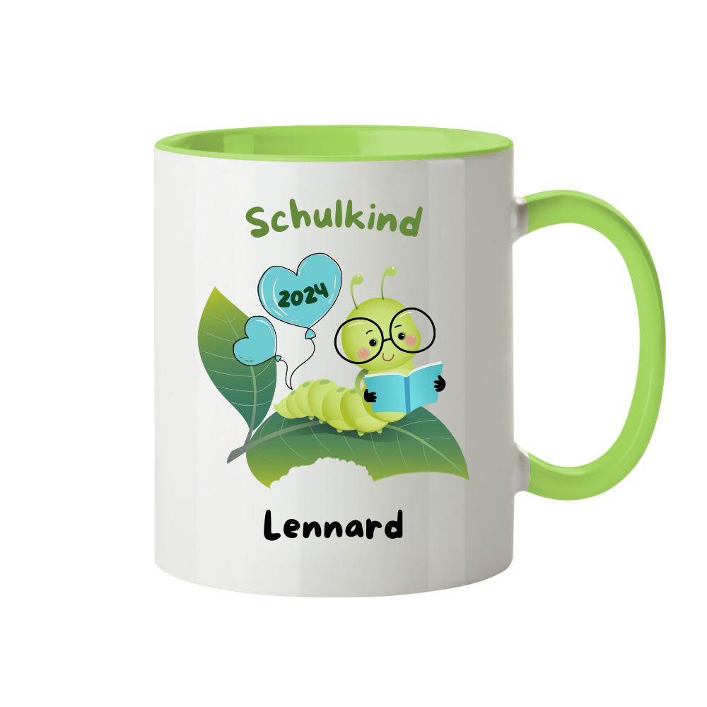 Personalisierte Tasse Schulanfang Bücherwurm Wunschname Jungs Mädchen