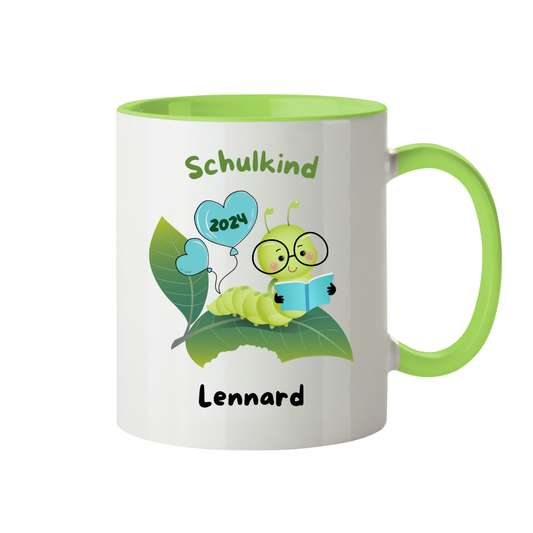 Personalisierte Tasse Schulanfang Bücherwurm Wunschname Jungs Mädchen