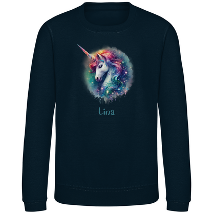 Kinder Sweatshirt Einhorn personalisiert mit Wunschname Geschenk Geburtstag
