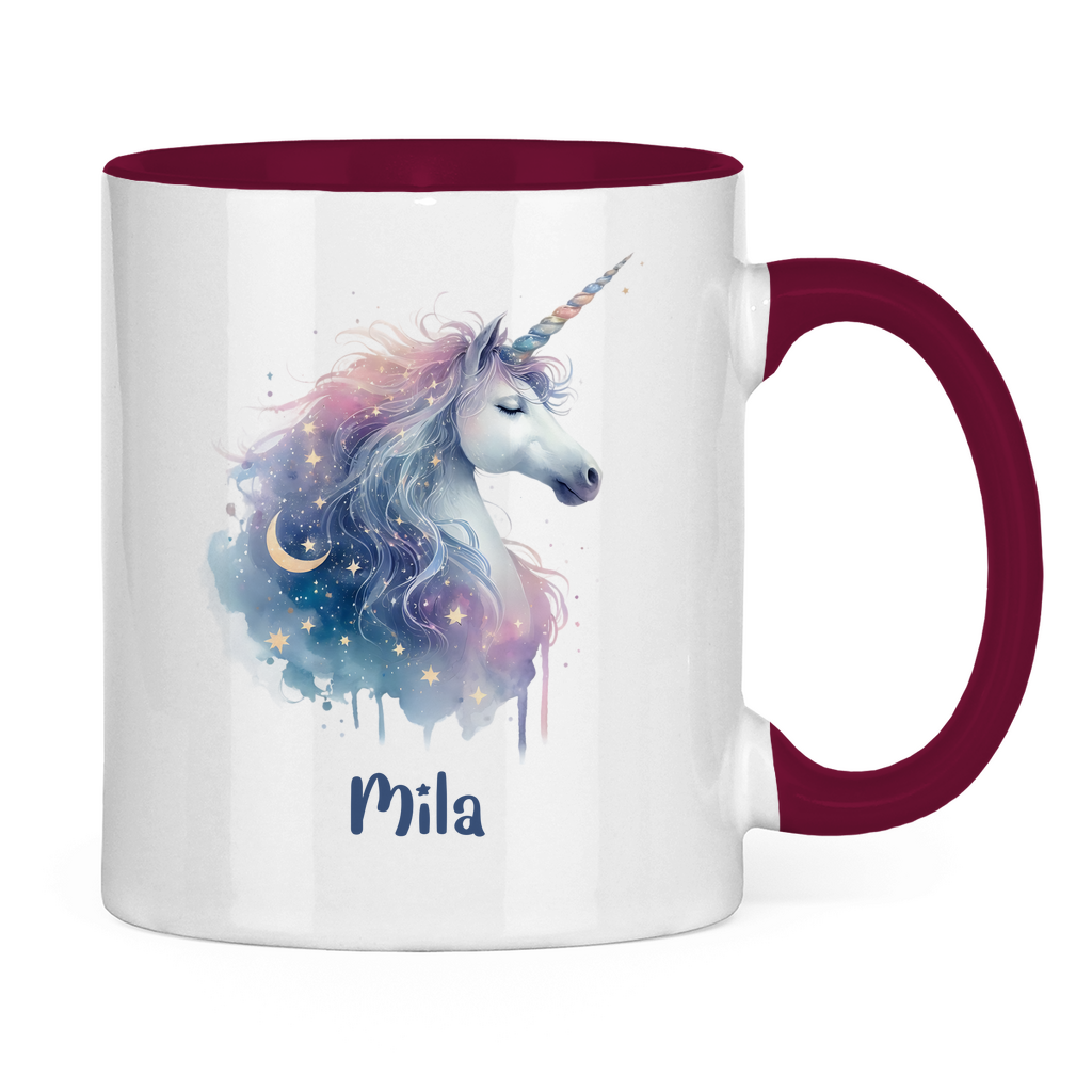 Tasse zweifarbig Einhorn personalisiert mit Wunschname Geschenk Geburtstag