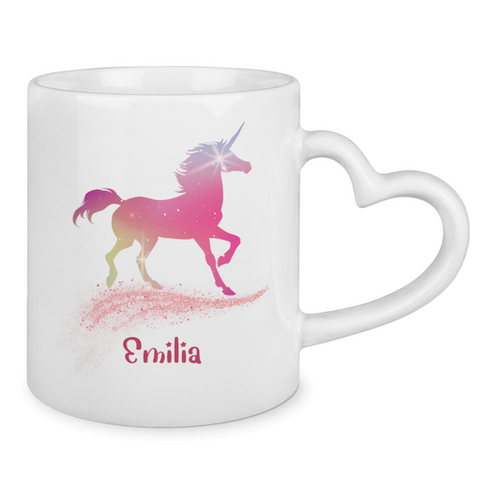 Tasse Herzgriff Einhorn personalisiert mit Wunschname Geschenk Geburtstag