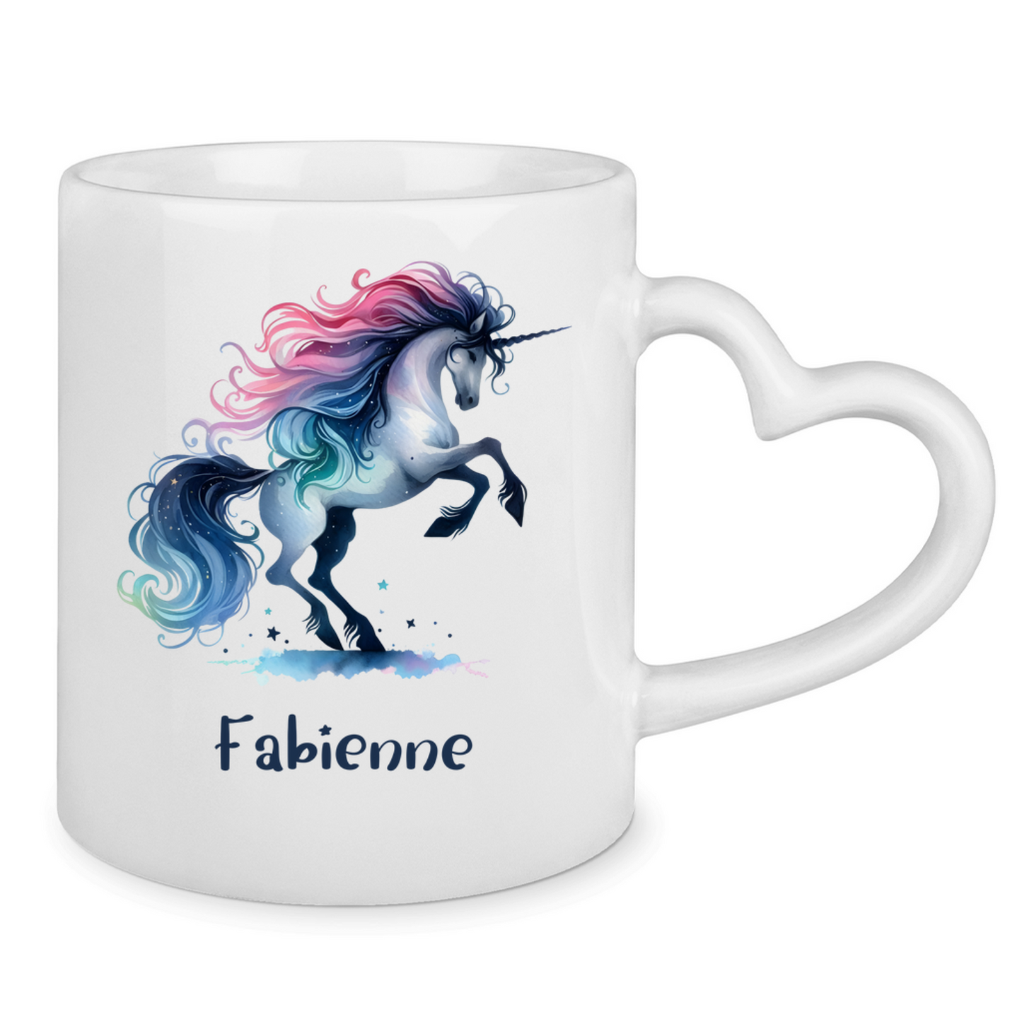 Tasse Herzgriff Einhorn personalisiert mit Wunschname Geschenk Geburtstag