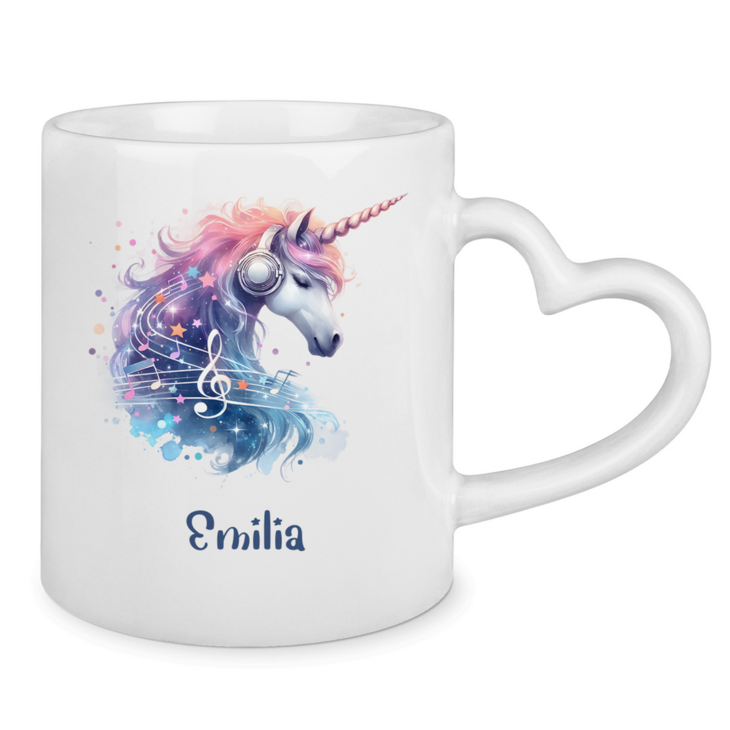 Tasse Herzgriff Einhorn personalisiert mit Wunschname Geschenk Geburtstag