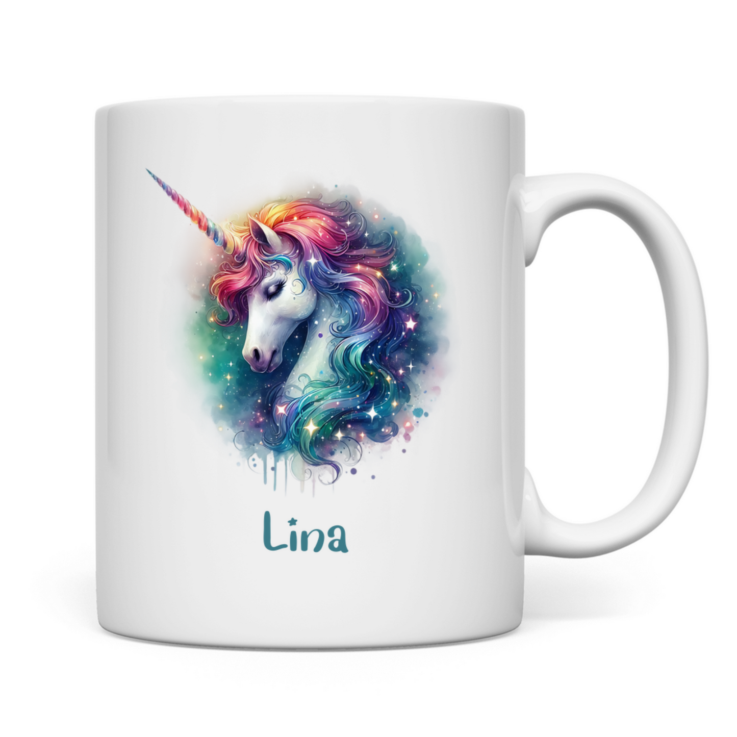 Tasse weiß Einhorn personalisiert mit Wunschname Geschenk Geburtstag