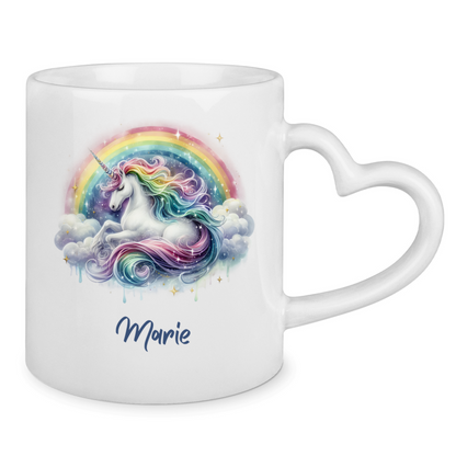 Tasse Herzgriff Einhorn personalisiert mit Wunschname Geschenk Geburtstag