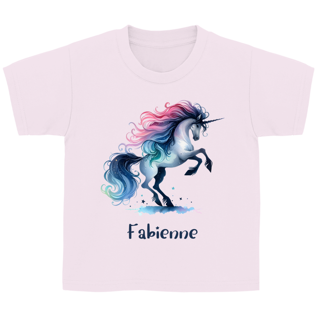 Kinder Basic T-Shirt Einhorn personalisiert mit Wunschname Geschenk Geburtstag