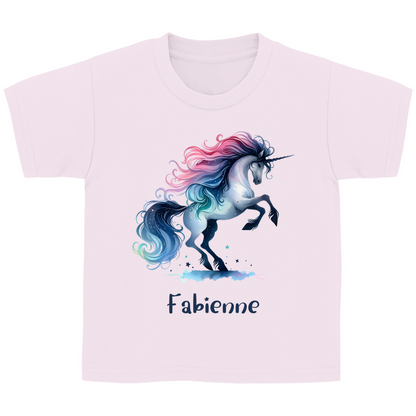 Kinder Basic T-Shirt Einhorn personalisiert mit Wunschname Geschenk Geburtstag