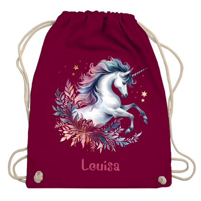 Turnbeutel Einhorn personalisiert mit Wunschname Geschenk Geburtstag