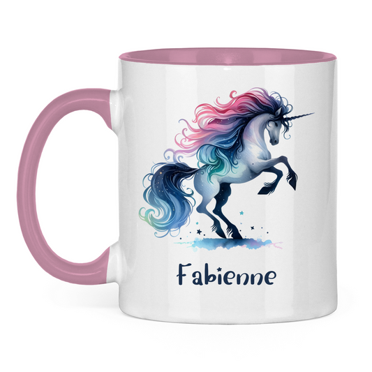 Tasse zweifarbig Einhorn personalisiert mit Wunschname Geschenk Geburtstag