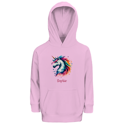 Kinder Premium Bio Hoodie Einhorn personalisiert mit Wunschname Geschenk