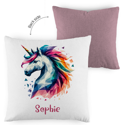 Kopfkissen Einhorn personalisiert mit Wunschname 40x40 cm mit Füllung zweifarbig