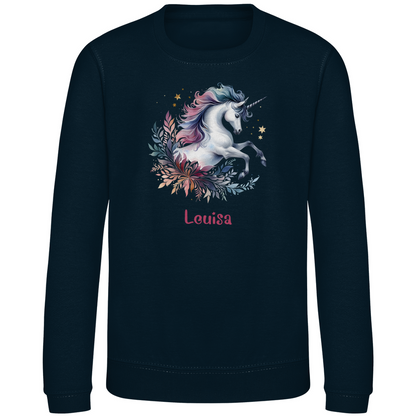 Kinder Sweatshirt Einhorn personalisiert mit Wunschname Geschenk Geburtstag