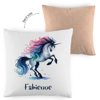 Kopfkissen Einhorn personalisiert mit Wunschname 40x40 cm mit Füllung zweifarbig