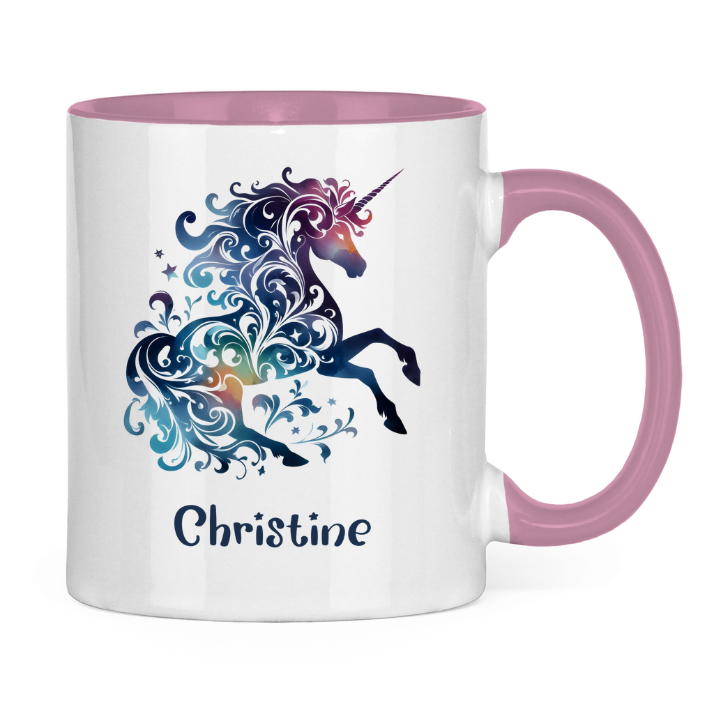 Tasse zweifarbig Einhorn personalisiert mit Wunschname Geschenk Geburtstag