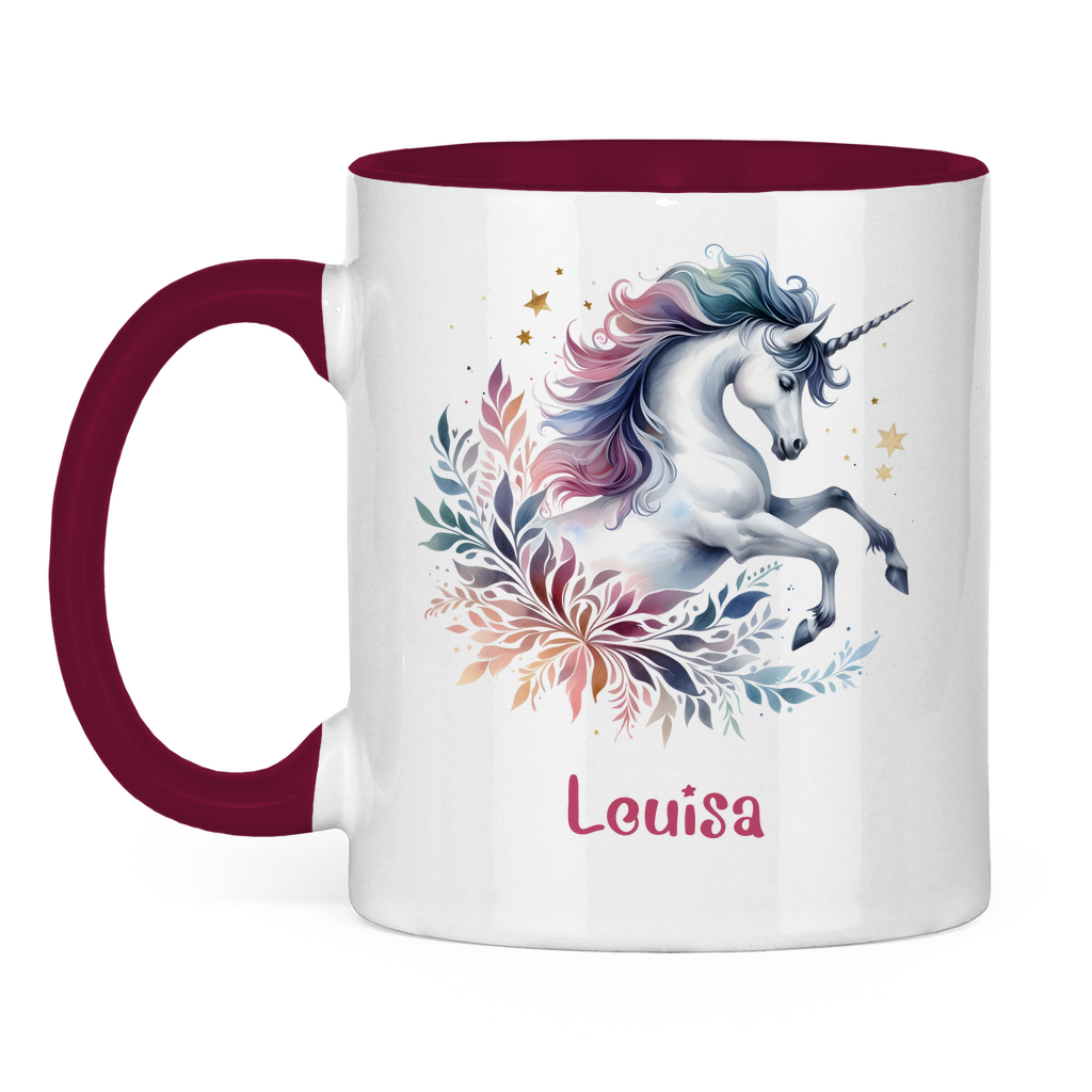 Tasse zweifarbig Einhorn personalisiert mit Wunschname Geschenk Geburtstag