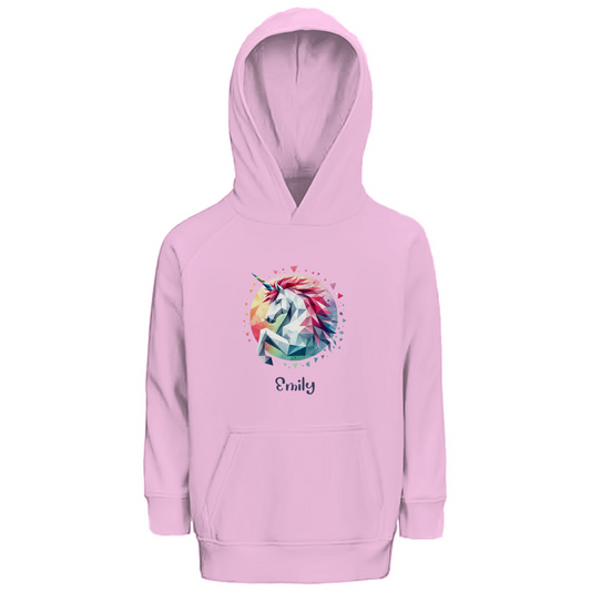 Kinder Premium Bio Hoodie Einhorn personalisiert mit Wunschname Geschenk