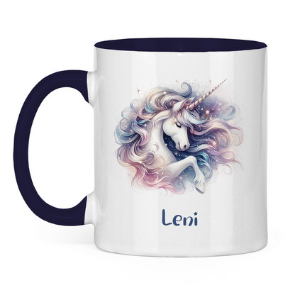 Tasse zweifarbig Einhorn personalisiert mit Wunschname Geschenk Geburtstag