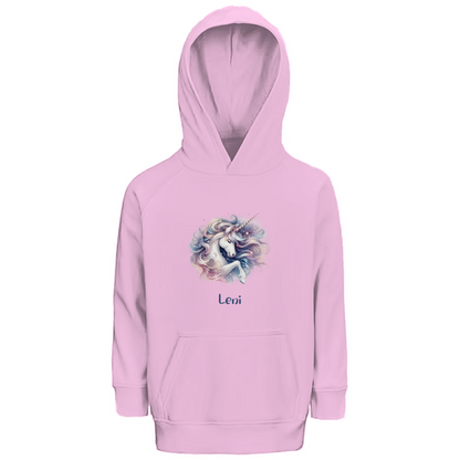 Kinder Premium Bio Hoodie Einhorn personalisiert mit Wunschname Geschenk