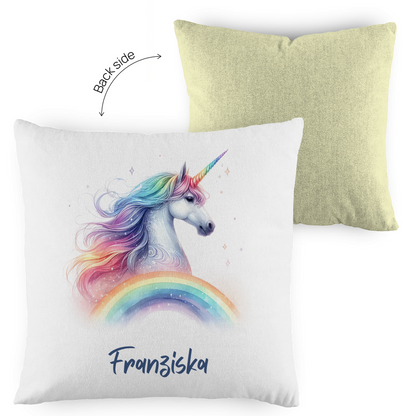 Kopfkissen Einhorn personalisiert mit Wunschname 40x40 cm mit Füllung zweifarbig