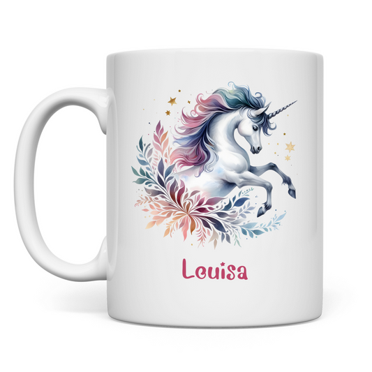 Tasse weiß Einhorn personalisiert mit Wunschname Geschenk Geburtstag