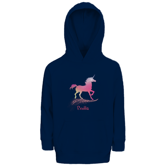 Kinder Premium Bio Hoodie Einhorn personalisiert mit Wunschname Geschenk