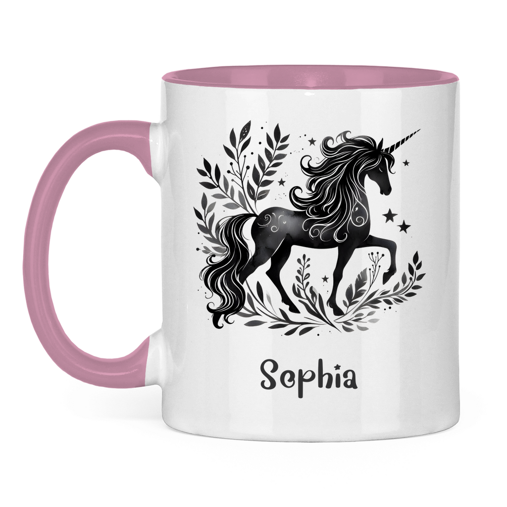 Tasse zweifarbig Einhorn personalisiert mit Wunschname Geschenk Geburtstag