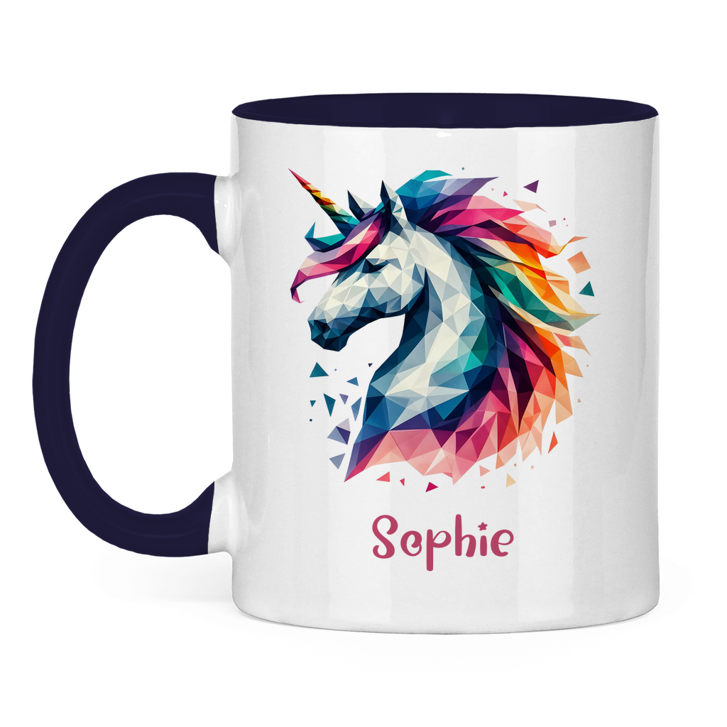 Tasse zweifarbig Einhorn personalisiert mit Wunschname Geschenk Geburtstag