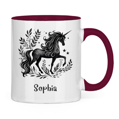 Tasse zweifarbig Einhorn personalisiert mit Wunschname Geschenk Geburtstag