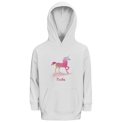 Kinder Premium Bio Hoodie Einhorn personalisiert mit Wunschname Geschenk