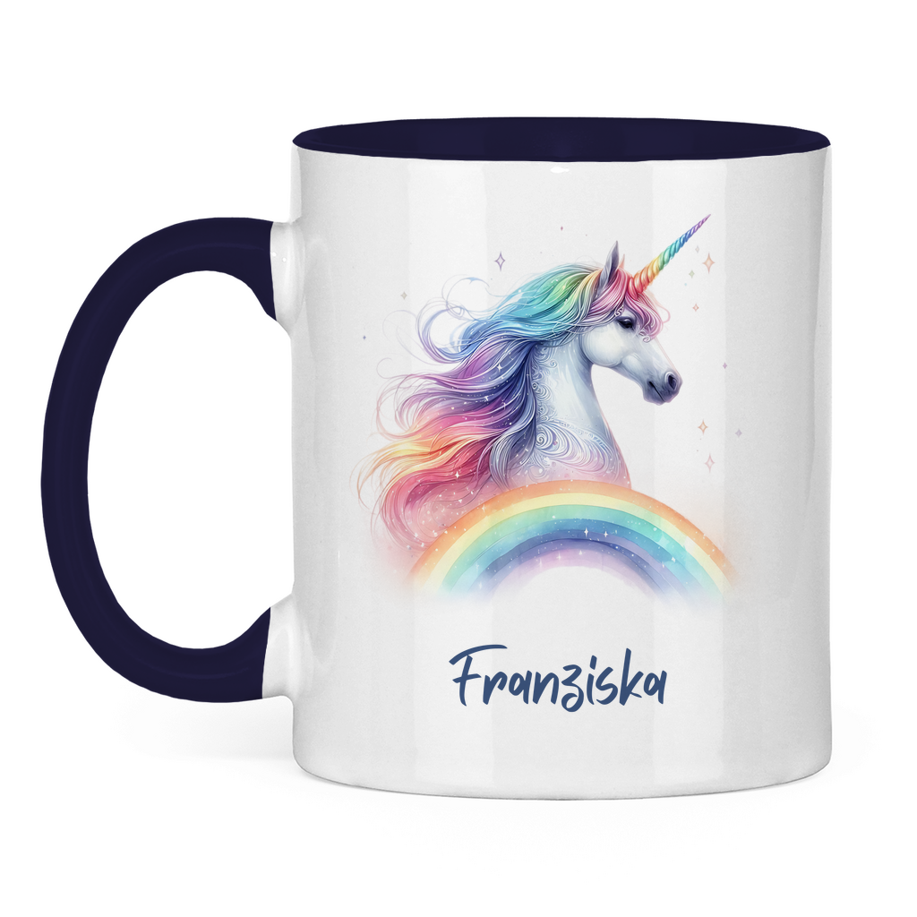 Tasse zweifarbig Einhorn personalisiert mit Wunschname Geschenk Geburtstag