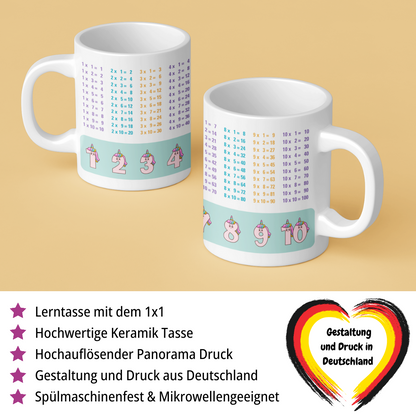 Lerntasse Mathe 1x1 Einhorn Zahlen Tasse  Lernhilfe Schulkind Mädchen