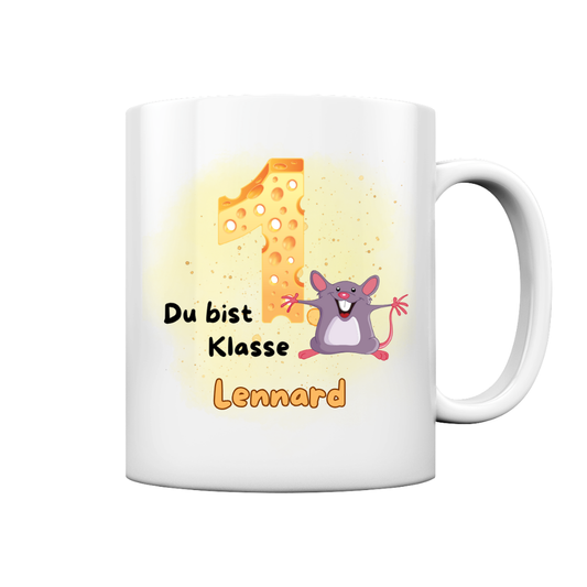 Personalisierte Tasse Schulanfang Maus Käse Wunschname Jungs Mädchen