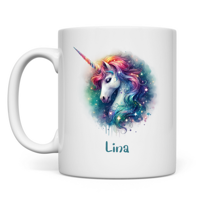 Tasse weiß Einhorn personalisiert mit Wunschname Geschenk Geburtstag