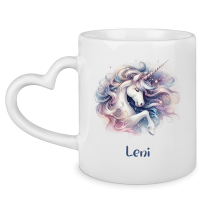 Tasse Herzgriff Einhorn personalisiert mit Wunschname Geschenk Geburtstag
