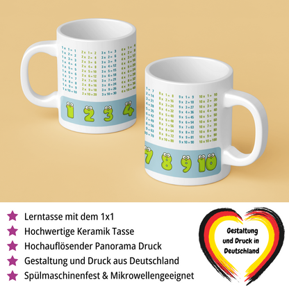 Lerntasse Mathe 1x1 Frosch Zahlen Tasse Lernhilfe Schulkind Junge Mädchen