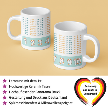 Lerntasse Mathe 1x1 Katzen Zahlen Tasse Lernhilfe Schulkind Junge Mädchen