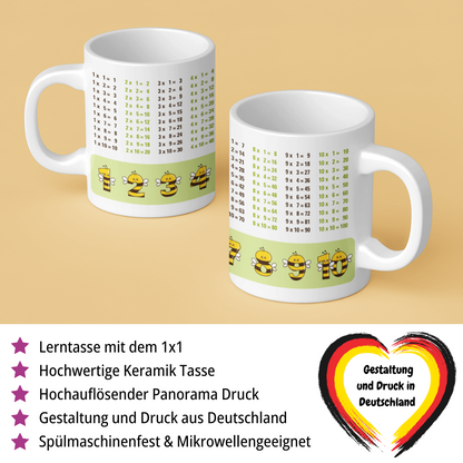Lerntasse Mathe 1x1 Bienen Zahlen Tasse Lernhilfe Schulkind Junge Mädchen