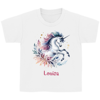 Kinder Basic T-Shirt Einhorn personalisiert mit Wunschname Geschenk Geburtstag