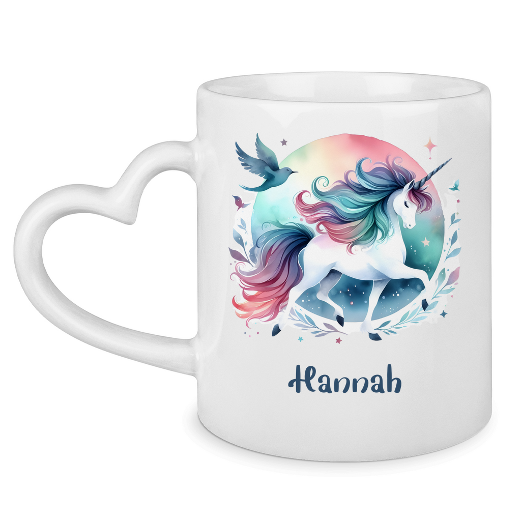 Tasse Herzgriff Einhorn personalisiert mit Wunschname Geschenk Geburtstag
