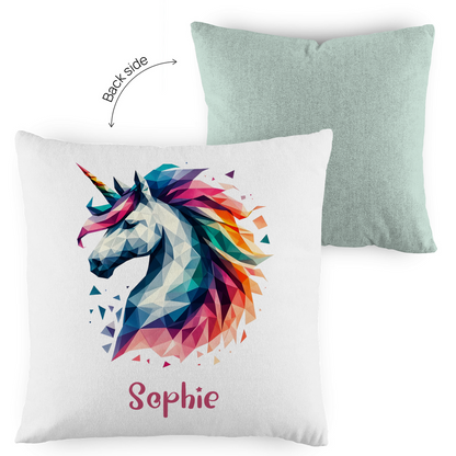 Kopfkissen Einhorn personalisiert mit Wunschname 40x40 cm mit Füllung zweifarbig