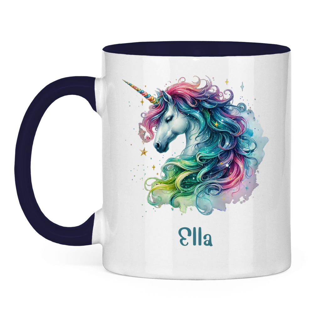 Tasse zweifarbig Einhorn personalisiert mit Wunschname Geschenk Geburtstag