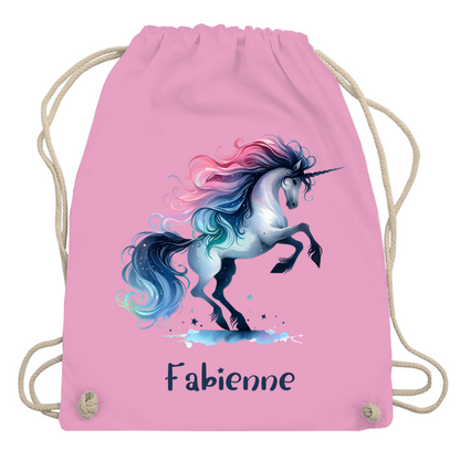 Turnbeutel Einhorn personalisiert mit Wunschname Geschenk Geburtstag