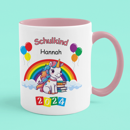 Personalisierte Tasse Schulanfang Einhorn Wunschname Einschulung Mädchen