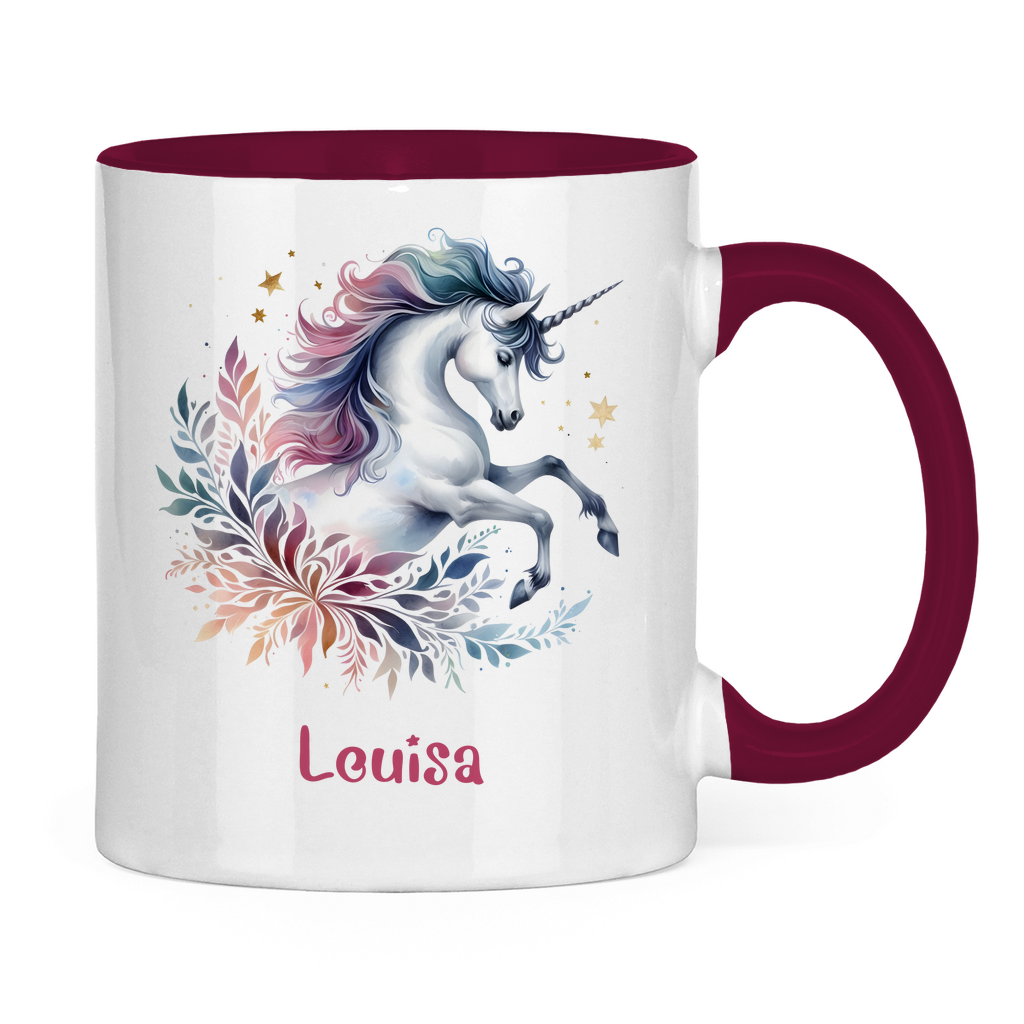 Tasse zweifarbig Einhorn personalisiert mit Wunschname Geschenk Geburtstag