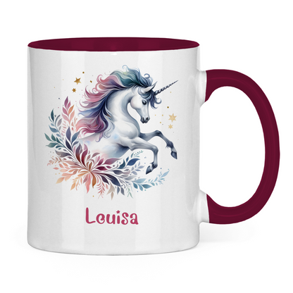 Tasse zweifarbig Einhorn personalisiert mit Wunschname Geschenk Geburtstag