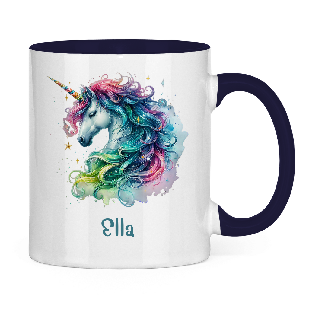 Tasse zweifarbig Einhorn personalisiert mit Wunschname Geschenk Geburtstag