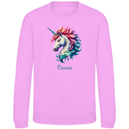 Kinder Sweatshirt Einhorn personalisiert mit Wunschname Geschenk Geburtstag