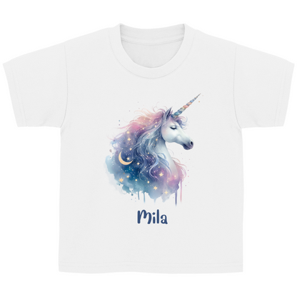 Kinder Basic T-Shirt Einhorn personalisiert mit Wunschname Geschenk Geburtstag