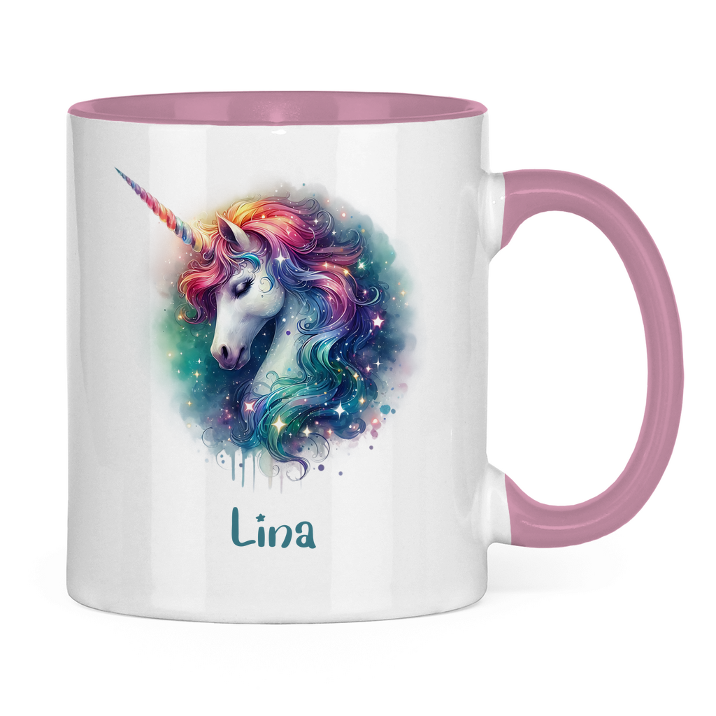 Tasse zweifarbig Einhorn personalisiert mit Wunschname Geschenk Geburtstag